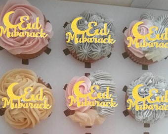 Eid Mubarak cupcake topper, Glitter Eid Mubarak decoration cupcake