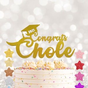 Personalised Graduation Cake Topper with Name Custom Congrats Grad Sign |Glitter Party Decoration for University or School Leavers