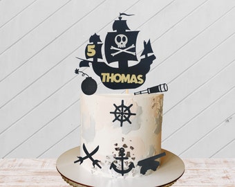 Aangepaste piratentaarttopperbundel: gepersonaliseerde verjaardagsfeestjedecoratie