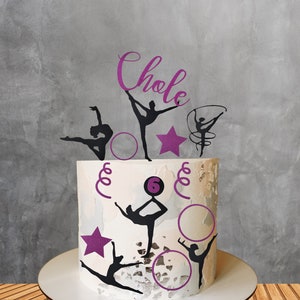 Topper per torta personalizzato con tema ginnastica, set di topper per torta di compleanno, topper per torta personalizzato con tema ginnastica, qualsiasi nome ed età, set di decorazioni per torte