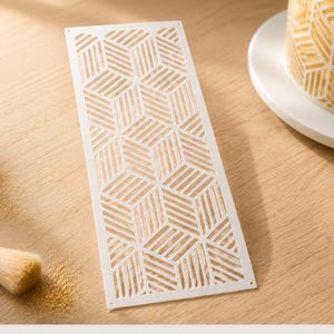 3D Geometric Cube Cake Stencil, Reusable Mylar Pattern, Modern Baking Tool for Fondant and Buttercream Decorating