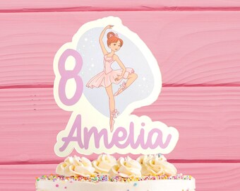 Custom Ballerina cake topper, personalised cake topper, birthday cake topper with any name and age, Ballerina cake and party theme