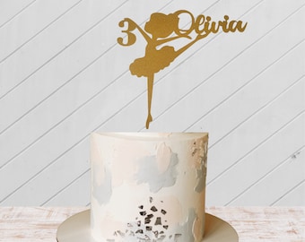 Custom Glitter Ballerina Cake Topper: Personalized Name & Age