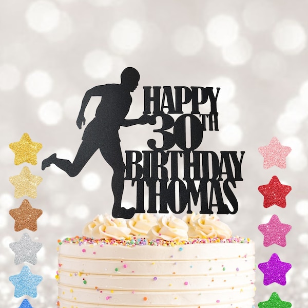 Male running cake topper, personalised with any name an age cake topper, birthday cake topper , cake decoration