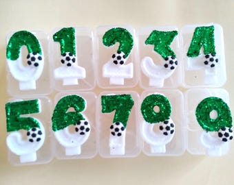 Green Glitter Football Birthday Number Candle: Soccer Party Decoration