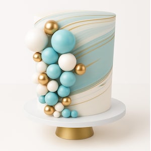 Balls cake topper sphere decorations blue white gold birthday party cake accessories baby shower wedding celebration table styling