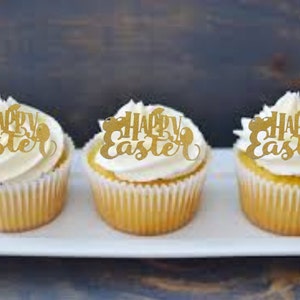Happy Easter cupcake topper with egg and bunny Easter para Easter decoration-eater party cupcake