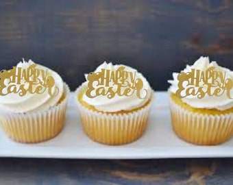 Happy Easter cupcake topper with egg and bunny Easter para Easter decoration-eater party cupcake