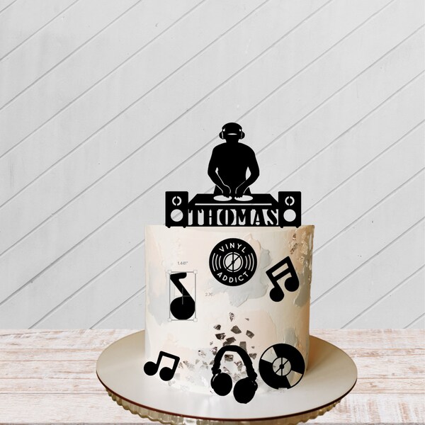 Benutzerdefinierte DJ-Bundle Cake Topper, Musik-CD, Musiker Nachtclub Disco, Party-Musik-Geburtstag, Geburtstagskuchendekoration, DJ-Dekoration