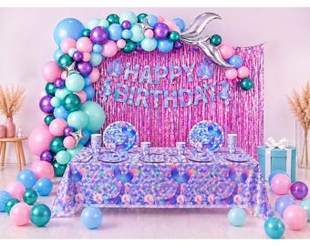 Mermaid Birthday Party Decorations Set Pastel Under the Sea Theme Happy Birthday Banner Tableware Kit Girls