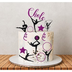 Set di decorazioni personalizzate per torta a tema ginnastica: nome, età, sport ritmici, decorazione per compleanno, inserto per festa, silhouette personalizzata