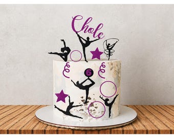 Set di decorazioni personalizzate per torta a tema ginnastica: nome, età, sport ritmici, decorazione per compleanno, inserto per festa, silhouette personalizzata