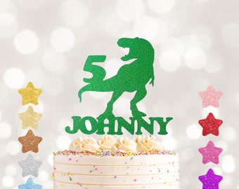 Personalised Dinosaur Cake Topper with Name and Age T-Rex Birthday Decoration for Kids Custom Prehistoric Party Sign for Cakes