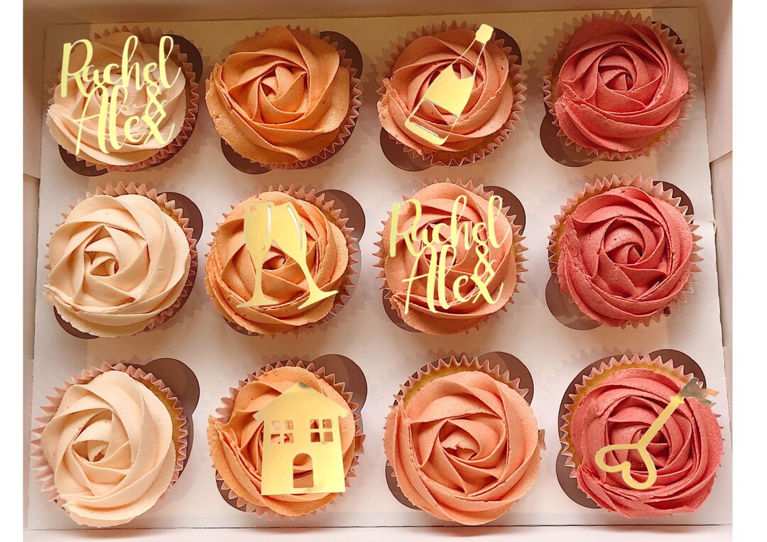 Cakeshop, 6 decorazioni per cupcake personalizzate su entrambi i lati, con glitter di alta qualità, 480 g/m², per cupcake, colore: argento scuro