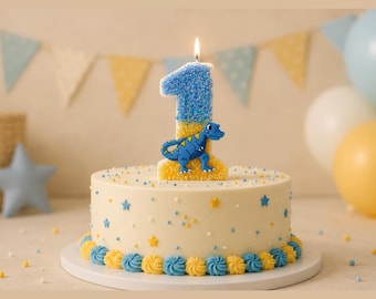 Dinosaurusnummerkaars Dino Verjaardagstaart Topper Eerste Verjaardagskaars Blauwe glitterkaars Jongen Verjaardagsfeestje Decor Dinosaurus Taartdecoratie