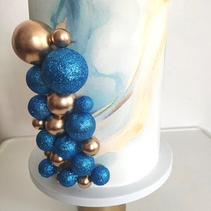 Blue & Gold Ball Cake Topper: Birthday Cake Decoration