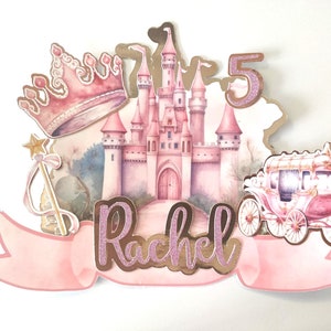 Personalized Princess Castle Cake Topper: Glitter Birthday Party Decoration