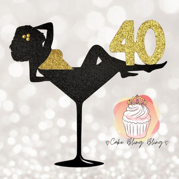 Cocktail Glass Woman with Age Cake Topper party decorations birthday topper personalised age cake topper cake decorations