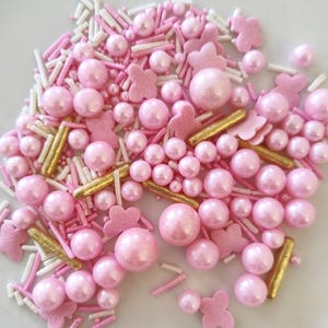 Pink Gold Butterfly Sprinkles Mix Edible Cake Decorations Birthday Cupcake Toppers Baby Shower Girl Party Sprinkle Mix