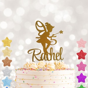 Personalised Fairy Cake Topper with Custom Name and Age | Glitter Magical Decoration for Girl Birthday | Fantasy Party Sign Centrepiece