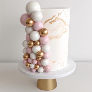 Mini Cake Ball Toppers Pink White Gold Balloon Style Custom Decoration Elegant Party Decor Baby Shower Birthday Wedding Celebration