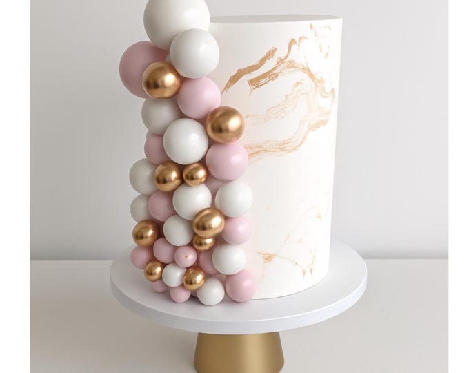 Mini Cake Ball Toppers Pink White Gold Balloon Style Custom Decoration Elegant Party Decor Baby Shower Birthday Wedding Celebration