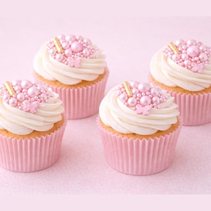 Edible Pink Butterfly Sprinkles, Pastel Pearl Gold Bar Medley Girl Birthday Cake Decorations Shimmering Pink Cupcake Toppers