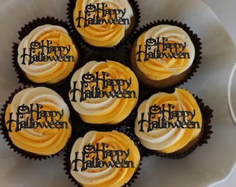 Glad Halloween-muffinsdekorationer, Halloween-muffinsdekorationer, läskiga dekorationer, Halloweendekorationer, bus eller godis, Halloweenfest