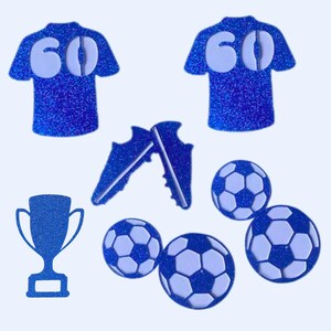 football birthday cake, soccer cake decorations, custom sports cake, blue glitter toppers, football theme party, birthday cake insert, football jersey topper, soccer player birthday, personalised sports topper, birthday party for football fan, cake topper for teen boy, football shoes topper, trophy cake decor, football ball cupcake topper, sports birthday cake set