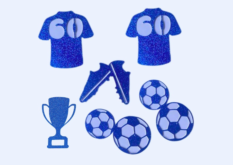 football birthday cake, soccer cake decorations, custom sports cake, blue glitter toppers, football theme party, birthday cake insert, football jersey topper, soccer player birthday, personalised sports topper, birthday party for football fan, cake topper for teen boy, football shoes topper, trophy cake decor, football ball cupcake topper, sports birthday cake set