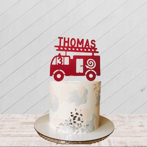 Fire truck Cake Topper, Custom Cake Topper, Firefighter Party Decoration with any name and age perfect for cake decoration