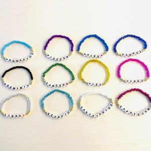 Zodiac Astrological Sign Horoscope Customizable Bracelet, Personalized w/ Gold Detail & Optional Hearts Stackable, Personalized Gift Idea