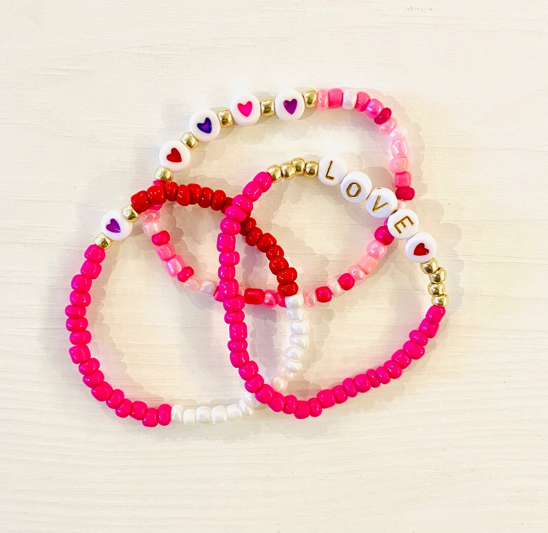 Valentines Day Bracelet Stack -- 3 Personalized Beaded Friendship ...