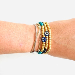 Evil Eye Gold and Color Beaded Friendship Bracelet with Customizable Colors