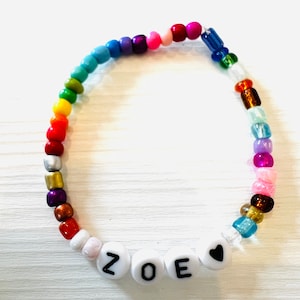 Mixed Shade Stretch Bead Bracelet by Aviva with Heart- Customizable Name Stackable Personalized Jewelry for Kids and Adults