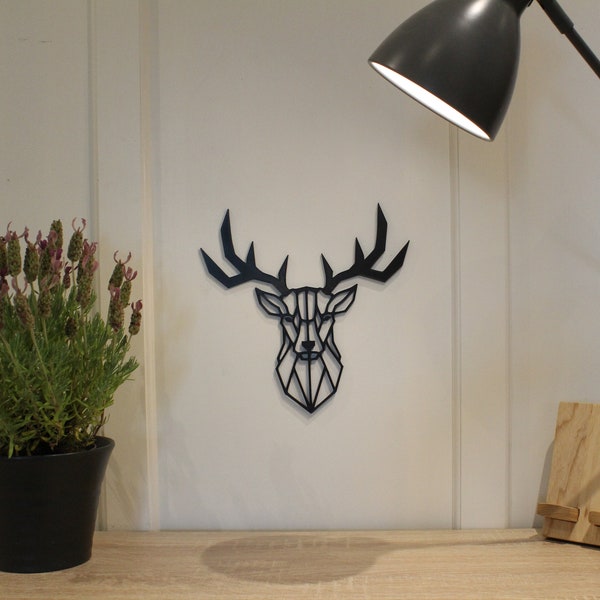 Geometric Stag Deer - Wall Art Decoration Colour Black/White Family Gift Christmas Decor Gift