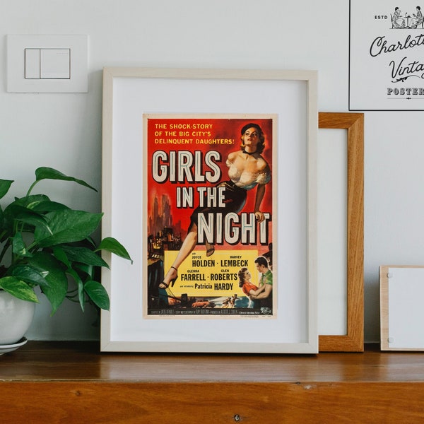 Girls in the Night Movie Poster | 1950s Movie Poster | Vintage Movie Poster | Digitally Enhanced Retro Movie Poster | Film Noir Poster