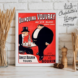 Quinquina Vouvray au vin blanc Vintage French poster Vintage aperitif poster 1900s French art Vintage posters Vermouth poster zdjęcie 2