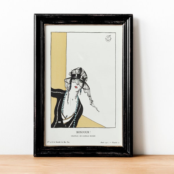Vintage French Poster | Art Nouveau poster | Vintage French giclee print | 1920s design | Vintage French fashion print | Bonjour poster