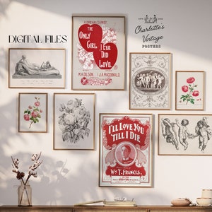 Vintage Valentine's Day prints | Set of 8 vintage posters | Retro romantic prints | Printable vintage art |DIY vintage Valentine's Day decor