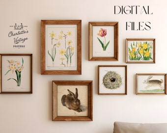 Vintage Easter prints set | Spring gallery wall | Retro Easter decor | Vintage Easter wall art | 7 Prints | Daffodils tulips art | Easter