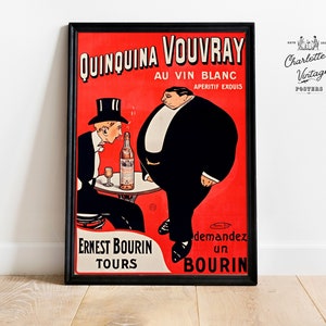 Quinquina Vouvray au vin blanc Vintage French poster Vintage aperitif poster 1900s French art Vintage posters Vermouth poster zdjęcie 1