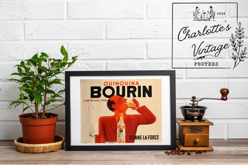 Quinquina Bourin poster Vintage Cocktail Posters French Liquor Poster 1930s French Art Vintage French Posters zdjęcie 3