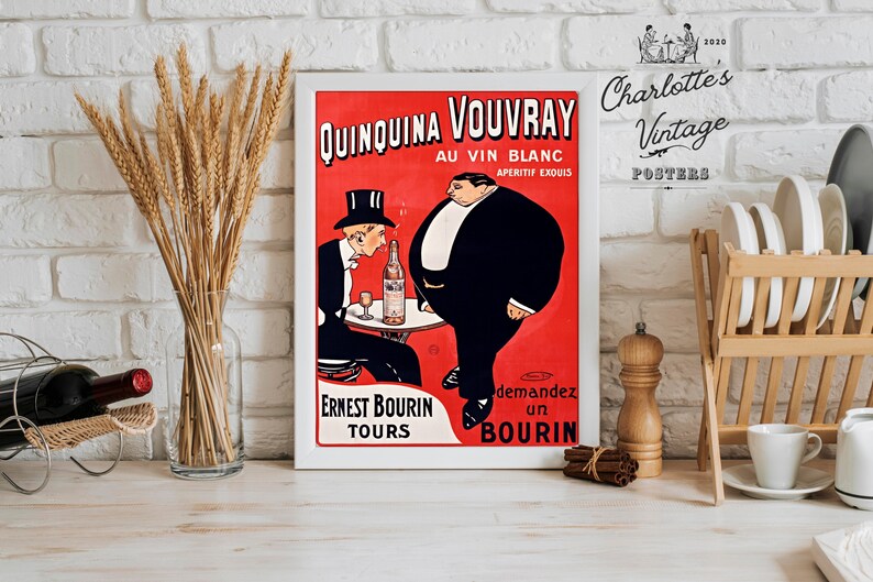 Quinquina Vouvray au vin blanc Vintage French poster Vintage aperitif poster 1900s French art Vintage posters Vermouth poster zdjęcie 2