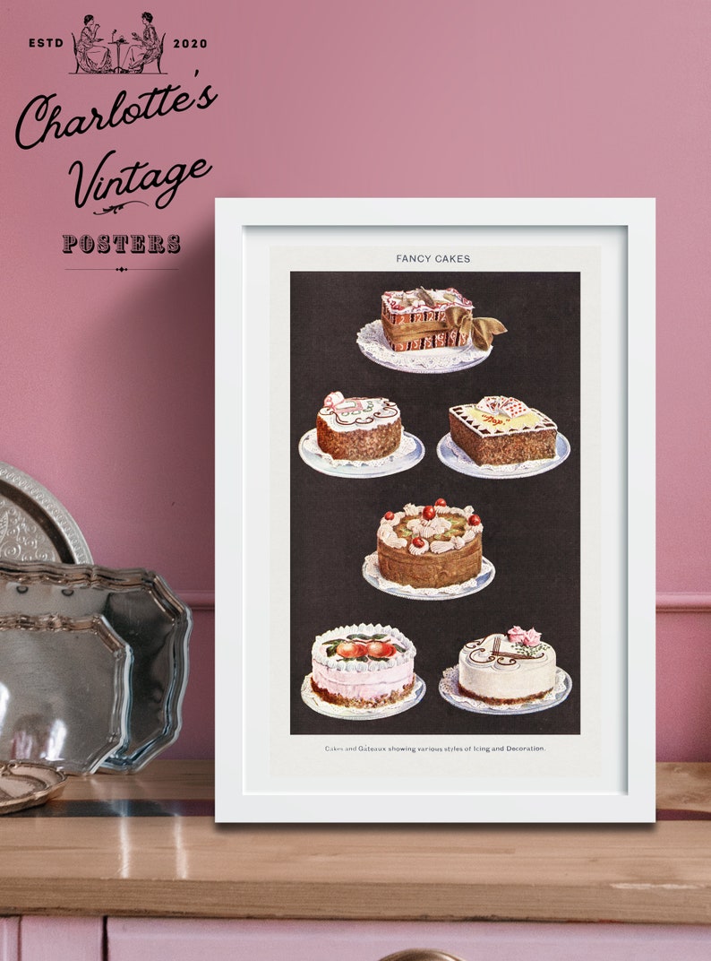 Victorian Food Giclee Print Vintage Dessert Poster Vintage Kitchen Decor Dessert Cakes art print Old fashioned cookbook print zdjęcie 4