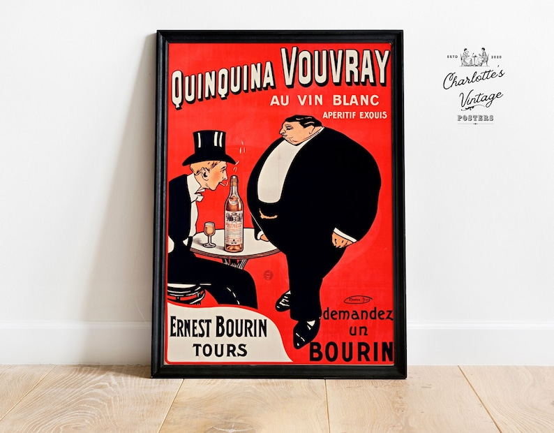 Quinquina Vouvray au vin blanc Vintage French poster Vintage aperitif poster 1900s French art Vintage posters Vermouth poster zdjęcie 1