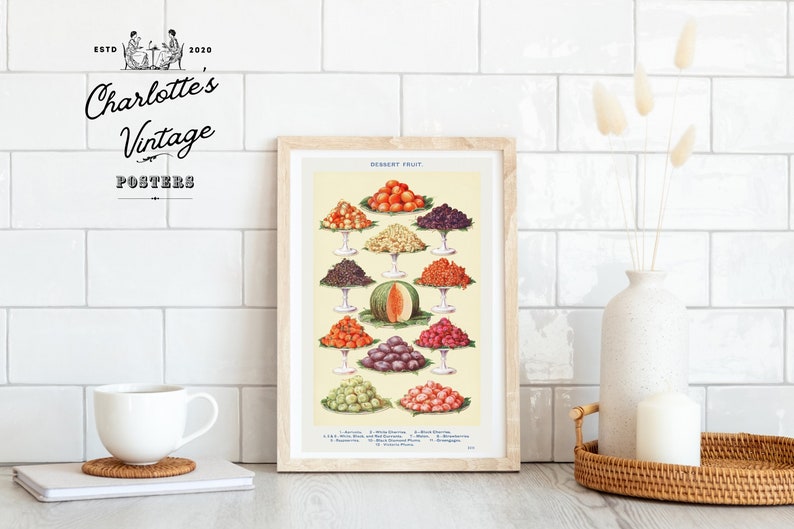 Victorian Food Poster Vintage Fruit Poster Vintage Kitchen Decor Victorian Home Decor Old cookbook giclee print Dessert Fruit Poster zdjęcie 2