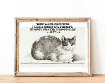 Vintage cat poster quote | Mark Twain cat quote poster | Cat lover gift 11x14, 12x16 in