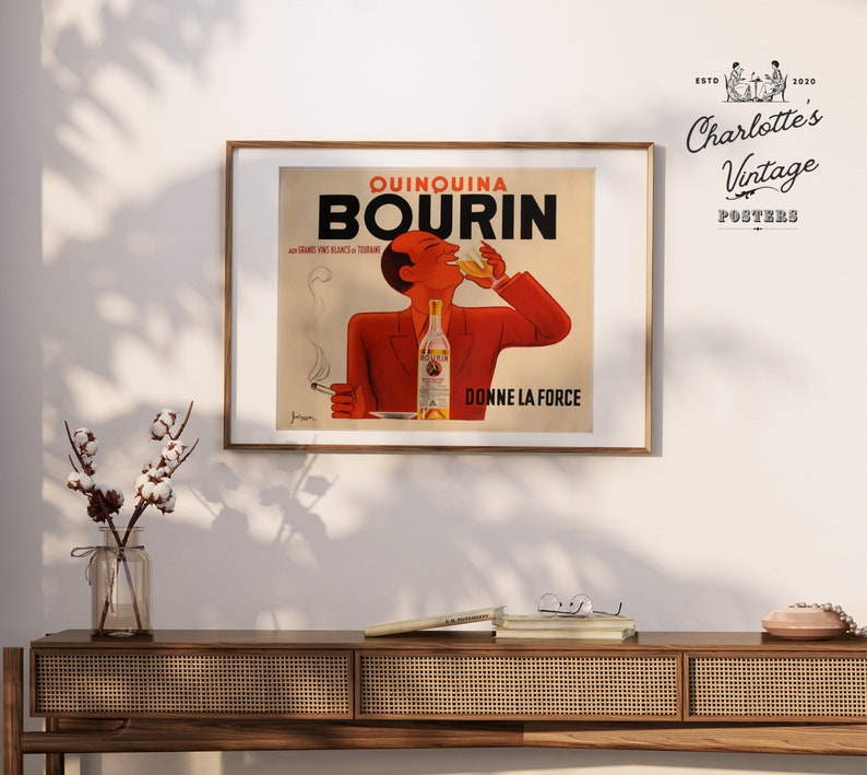 Quinquina Bourin poster Vintage Cocktail Posters French Liquor Poster 1930s French Art Vintage French Posters zdjęcie 2