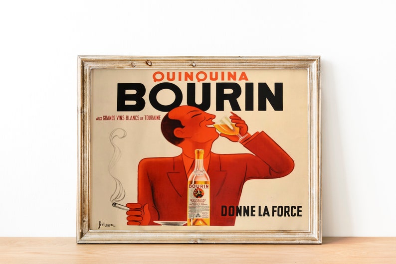 Quinquina Bourin poster Vintage Cocktail Posters French Liquor Poster 1930s French Art Vintage French Posters zdjęcie 1